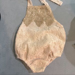 Gold and beige lace bodysuit